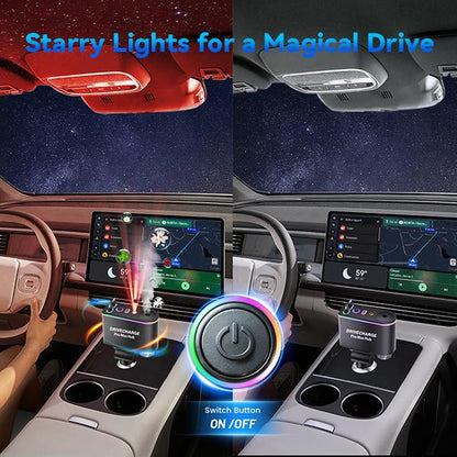 Smart Car Air Freshener & Essential Oil Diffuser with Intelligent Sensing and Mood Lighting - Retractable Charger & Starlight Aromatherapy Diffuser, Ideal Gift for Men& Travel
