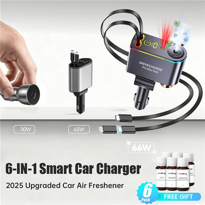 Smart Car Air Freshener & Essential Oil Diffuser with Intelligent Sensing and Mood Lighting - Retractable Charger & Starlight Aromatherapy Diffuser, Ideal Gift for Men& Travel