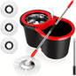 Spinning Mop and Bucket Set, Home&School Bathroom, 360° Spinning Mop Bucket System with 3 Microfiber Mop Replacement Heads and 61-Inch Stainless Steel Adjustable Handle, Hands-Free Washable Mop, Cleaning Tool for Floor Cleaning