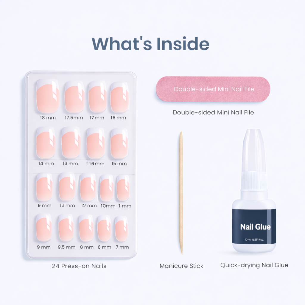 Salon-Style French Tip Press-On Nails - Square #04