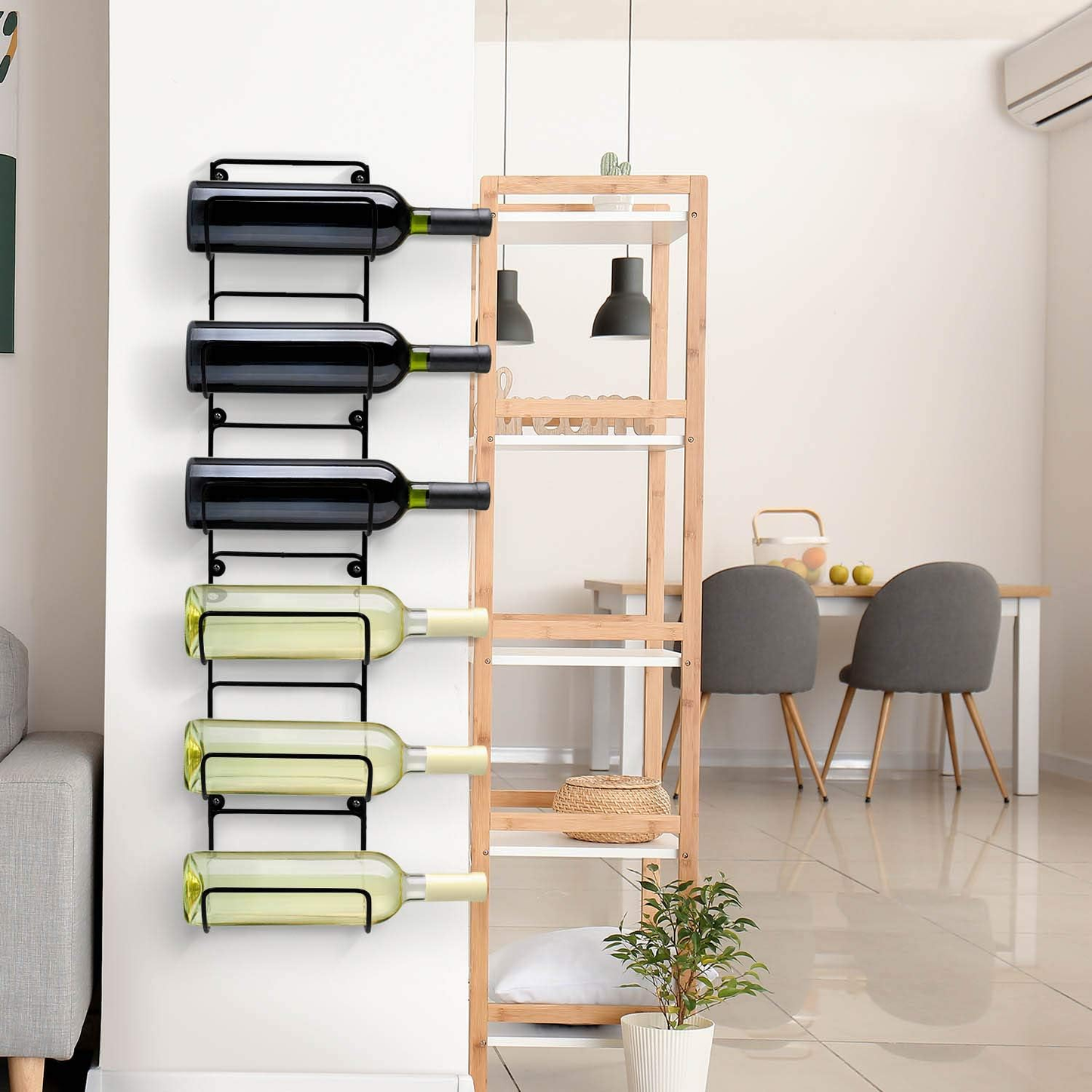 Towel Rack Wall Mount – 6 Compartments of Black Metal Bathroom Towel Holder Set - Bathroom Organizer, for Gym Spa, Camper, Rv, Back of Door, Cabinet - Wine Rack Wall Mounted for Kitchen