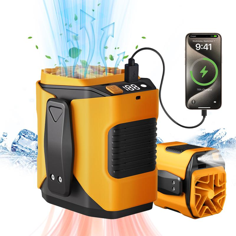 Upgrade Personal Portable Waist Clip Fan, Rechargeable 5000Mah Battery Power Bank,10 Speeds 10000RPM Strong Airflow, LED Light, up to 8H of Working Time, Hands-Free Hanging Neck Fan, Wearable Belt Fan for Camping, Outdoor, Jobsite,Farms,Traveling,Fishing