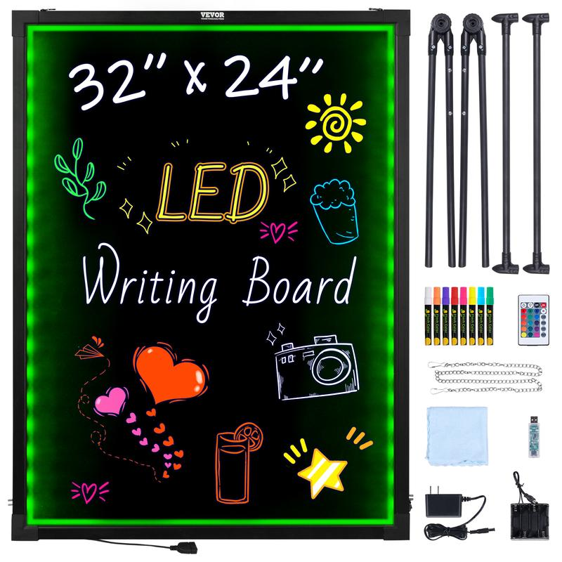 VEVOR LED Message Writing Board, 32"X24" Illuminated Erasable Lighted Chalkboard, Neon Effect Menu Sign Board, Drawing Board with 8 Fluorescent Chalk Markers and Remote Contro Tested Tostandards
