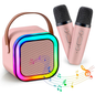 Vibrant Pink Mini Karaoke Machine with 2 Wireless Microphones & LED Nightlight - Perfect Bluetooth Party Speaker!