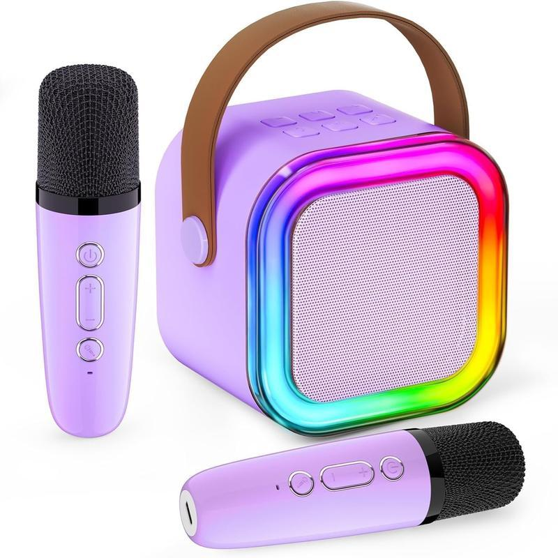 Vibrant Pink Mini Karaoke Machine with 2 Wireless Microphones & LED Nightlight - Perfect Bluetooth Party Speaker!