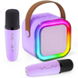 Vibrant Pink Mini Karaoke Machine with 2 Wireless Microphones & LED Nightlight - Perfect Bluetooth Party Speaker!