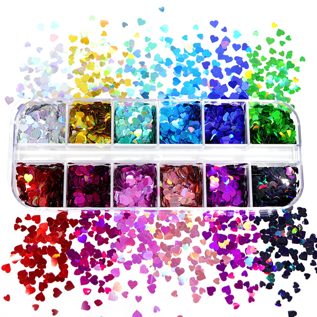 12 Grids Hearts Nail  Sequin Mix Color # 4