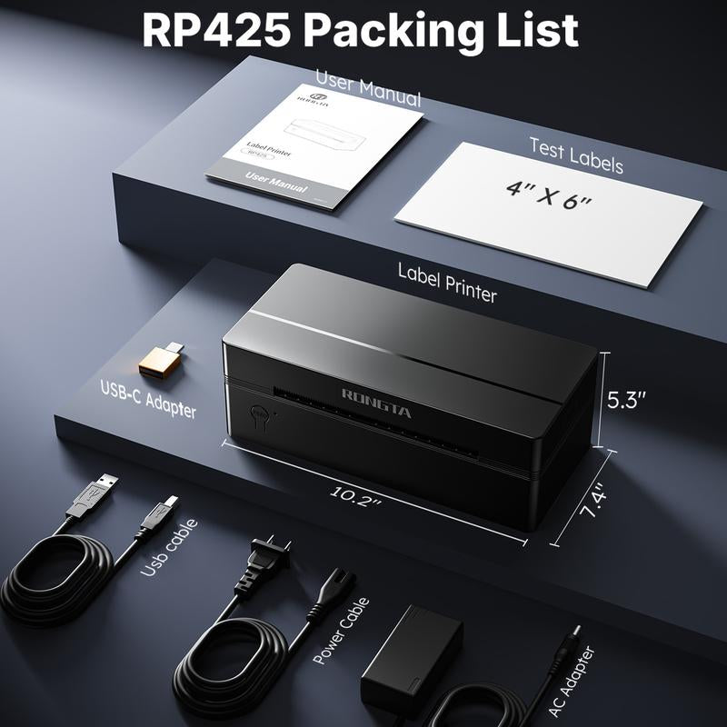 RONGTA Shipping Label Printer, Bluetooth Wireless Thermal Label Printer, Compatible with Ios, Android, Windows, Mac, Chromebook, Widely Used for Etsy, Ebay, Shopify, USPS