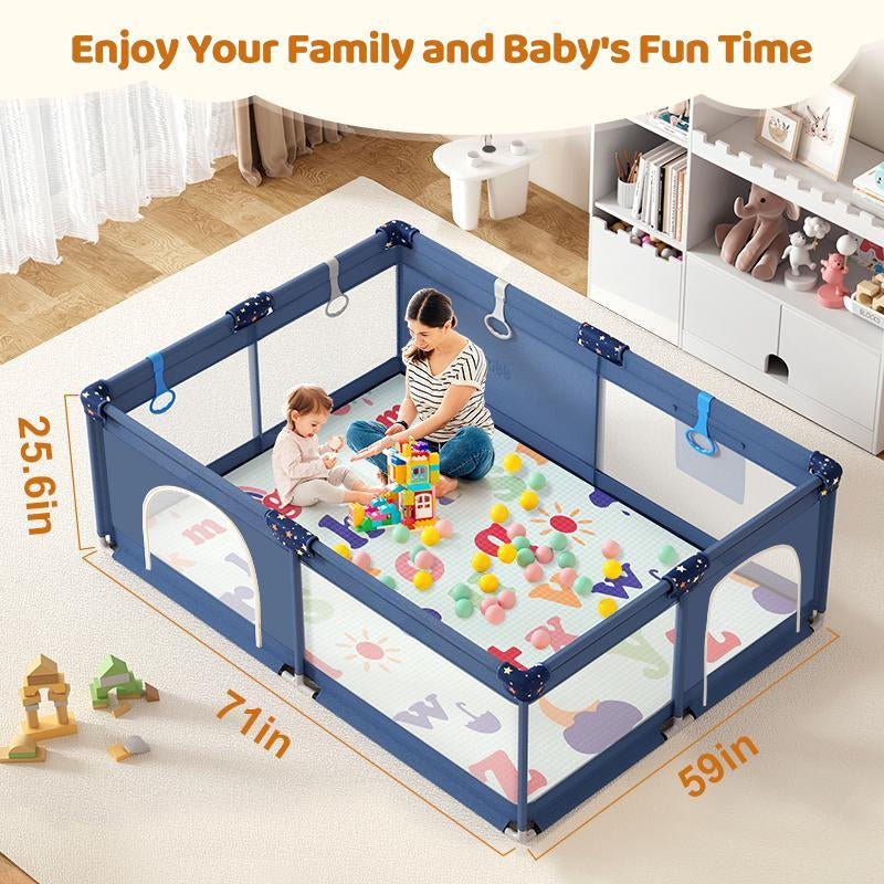 Cozibb BP01 Baby Playpen with Mat, 71" × 59" Extra Large Playpen for Babies and Toddler, Baby Fence Play & Sleep Area for Indoor & Outdoor