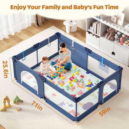 Cozibb BP01 Baby Playpen with Mat, 71" × 59" Extra Large Playpen for Babies and Toddler, Baby Fence Play & Sleep Area for Indoor & Outdoor