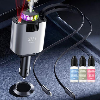XHJ Starlight Car Air Freshener & Diffuser with Retractable Charger,Dual USB Ports Aromatherapy Freshener,Ambient Lighting,Complete Gift Set for Men,12-24V Compatibility