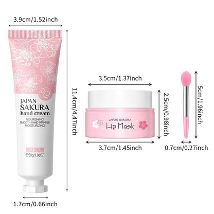 Sakura Facial Care Set (8 Counts/Set), Cleanser & Eye Cream & Moisturizing Essence & Toner & Lotion & Lip Mask & Face Cream & Hand Cream, Skin Care Kits for Women