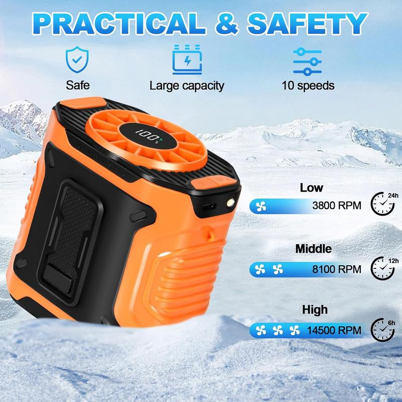 Personal Waist Portable Rechargeable Fan, 8H Runtime, 5000Mah Battery Power Bank，3 Speeds 5300RPM Airflow, LED Light, Wearable Belt Fan for Outdoor, Jobsite, Farms, Traveling, Fishing