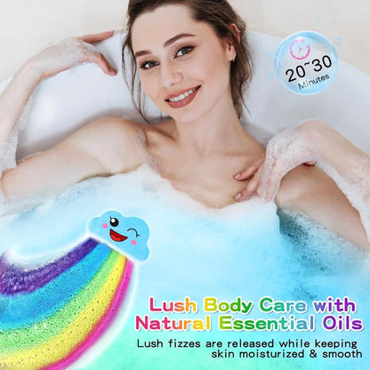 Rainbow Bath Bombs for Kids, Handmade 4 Pcs Kid Bath Bombs Gift Set, Easter Basket Stuffers & Valentine Gifts for Kids Girls Bubble Bath