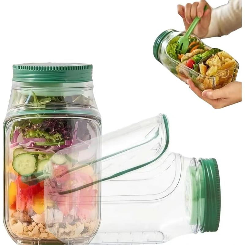 Portable Salad Storage Jar Container with Leakproof Dressing Compartment,Environmentally Friendly Plastic Materials,Microwave/ Dishwasher/Freezer Safe,Suitable for Home, Outdoor, Travel and Party, Work,Fitnessportable,Keeps Food Fresh Ransparent Bowl