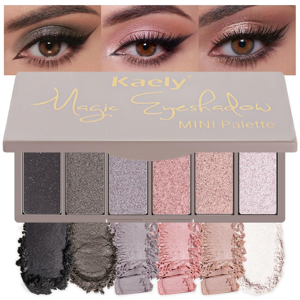 Kaely 6 Colors Mini Rose Pink Eye Shadow Palette Makeup, Mauve Plum Matte Shimmer Eyeshadow Palette for Older Women Highly Pigmented Waterproof, Paleta De Sombras De Ojos, Vegan & Cruelty-Free, 04