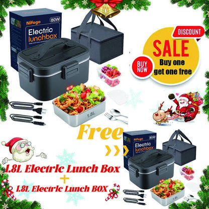 Electric Lunch Box Food Heater 80W，12V/24V/110V Self Heating Lunchboxfor Work/Car/Truck with Insulated Bag，1.5/1.8L,Dealsforyoudays