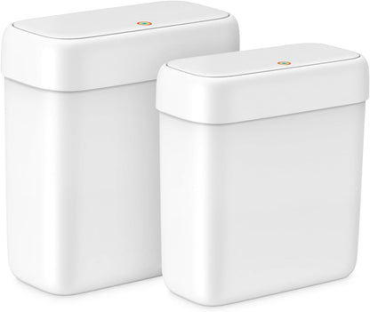 MOPALL Small Bathroom Trash Can with Lid, 2.6 Gallons / 10 L Slim Plastic Garbage Bin with Pop-Up Lid, Mini Waste Basket Can Dog Proof for Kitchen, Bedroom, Office, Laundry, Toilet, Rv, White