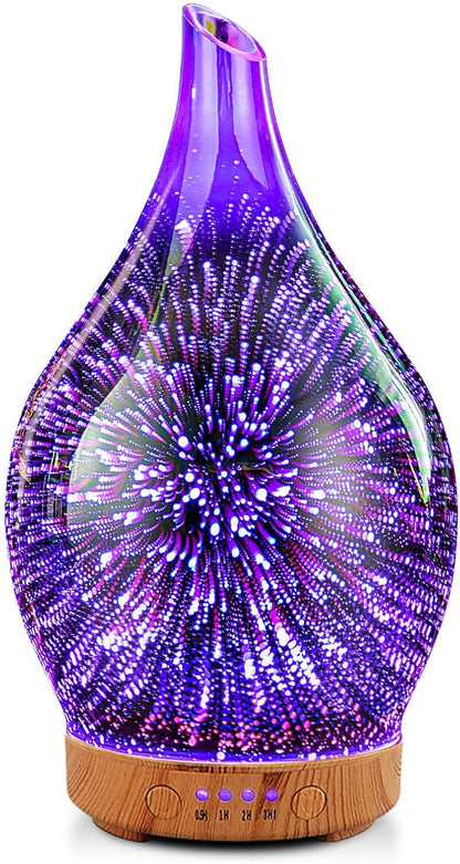 Porseme 280Ml Essential Oil Diffuser 3D Hand-Blown Glass Aroma Diffusor, Aromatherapy Unltrasonic Cool Mist Deffuser, 7 Color Changing Humidifier, Waterless Shut-Off, Timer Function for Home Office
