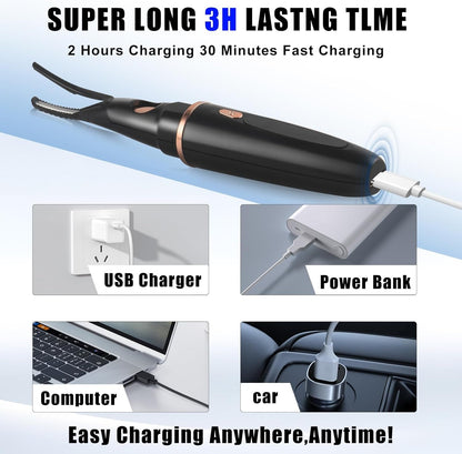 Heated Eyelash Curlers - 2 in 1 Clip- Type Heated Lash Curler Best Seller Electric Eyelash Curler LED Display 3 Temp Settings for Makeup Tools USB Rechargeable Natural Curling 24H Long Lasting 2A