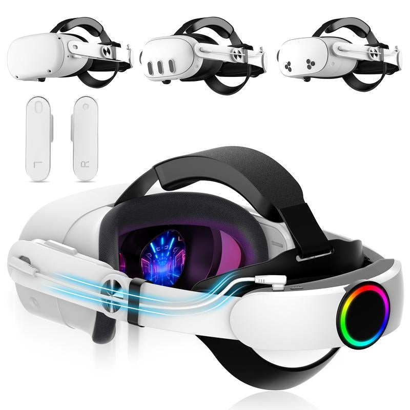 Hurra 10000Mah Head Strap with Battery Compatible with Meta/Oculus Quest 2/3/3S, 20W Fast Rechargeable Elite Strap Extend 6-8H Playtime, RGB Battery Pack VR Head Strap Accessories
