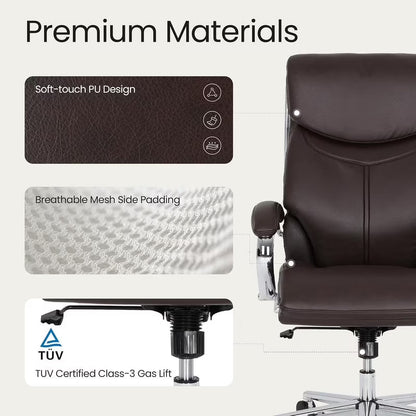 COLAMY High Back Executive Office Chair, PU Leather Computer Desk Chair with Extra Thick Padded Seat Cushion, Quiet Rubber Rolling Casters and Adjustable Tilt Tension for Home Workspace,Brown