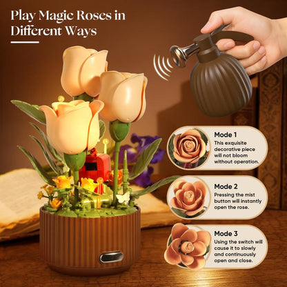 TOKMOC Valentine’S Gift Idea EN Fleur,Blooming Rose Building Blocks Set, DIY Flower Building Kit with Light & Blooming Motion, Includes Remote Watering Can with Watering Sound,Christmas Gift and Home Decoration,For Aged 12 and Above,255 Pieces
