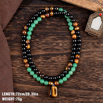 ARPURRAINA Money Attraction Necklace with Greenaventurine & Tiger Eye Pendant Healing Crystal Stone ，Anniversary, Vacation &Theme Parties Jewelry Charms Abundance Crystal Bracelet，Long Chain，Sweater Chain，Ideal Gift Jewelry for Men and Women