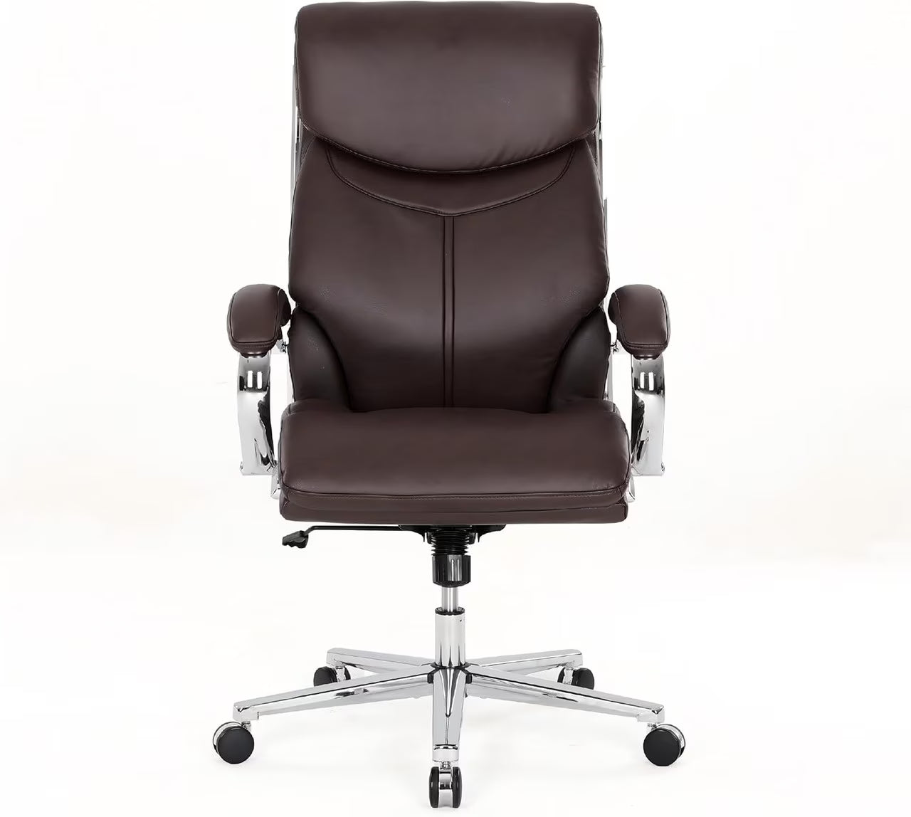 COLAMY High Back Executive Office Chair, PU Leather Computer Desk Chair with Extra Thick Padded Seat Cushion, Quiet Rubber Rolling Casters and Adjustable Tilt Tension for Home Workspace,Brown
