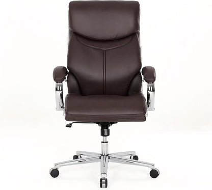 COLAMY High Back Executive Office Chair, PU Leather Computer Desk Chair with Extra Thick Padded Seat Cushion, Quiet Rubber Rolling Casters and Adjustable Tilt Tension for Home Workspace,Brown