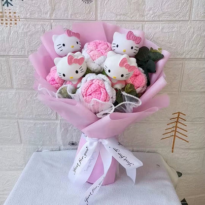 Hello Kitty Cartoon Plush Bouquet Anime Rose Flowers Doll Home Wedding Decoration Christmas Valentine'S Day Gift