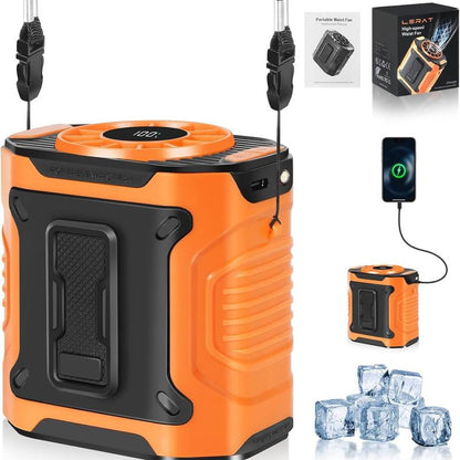 Personal Waist Portable Rechargeable Fan, 8H Runtime, 5000Mah Battery Power Bank，3 Speeds 5300RPM Airflow, LED Light, Wearable Belt Fan for Outdoor, Jobsite, Farms, Traveling, Fishing