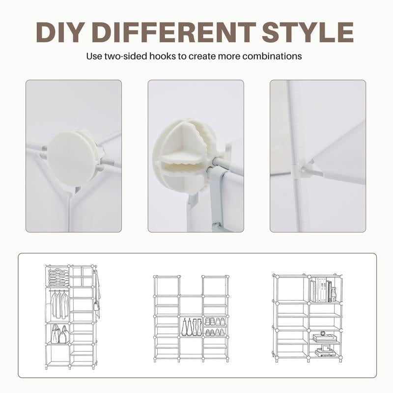 【NEW YEAR Deal】6/8-Tier Shoe Cabinet, 24/32-Tier Capacity, with Side Hooks, Sturdy Metal Frame, and Black and White Plastic Panel Shelves. Suitable for Entryways, Living Rooms, and Walk-In Closets