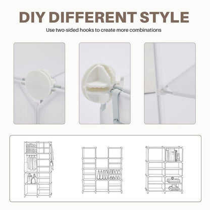 【NEW YEAR Deal】6/8-Tier Shoe Cabinet, 24/32-Tier Capacity, with Side Hooks, Sturdy Metal Frame, and Black and White Plastic Panel Shelves. Suitable for Entryways, Living Rooms, and Walk-In Closets