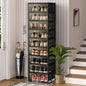 NLDD Extra-Wide & Tall 9-Tier Shoe Cabinet Holds 18 Pairs Clear Doors Wheels for Effortless Storage Stackable Reinforced Frame Ventilation Holes