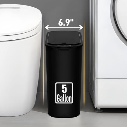 TIPGO 5 Gallon Motion Senor Bathroom Trash Can with Lid, Automatic Garbage Can Touchless, Smart Plastic Waste Basket for Narrow Spaces, Bathroom, Office, Bedroom, Living Room (Black)