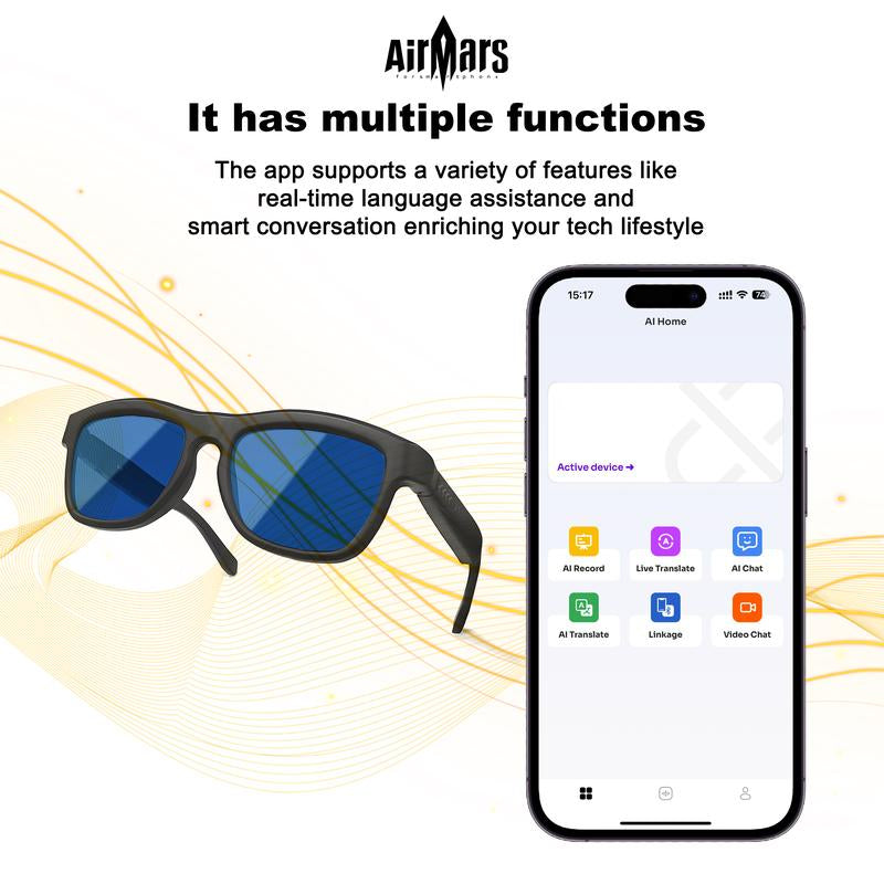 Airmars GV90AI Smart AI Translation Glasses with Bluetooth Headphones, Sliding Dimming & Color Changing Lenses, UV Protection, One-Touch Multi-Function Control, Easy-To-Use Wearable