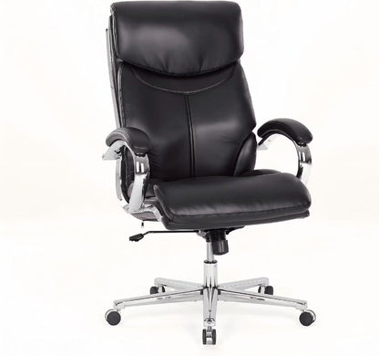 COLAMY High Back Executive Office Chair, PU Leather Computer Desk Chair with Extra Thick Padded Seat Cushion, Quiet Rubber Rolling Casters and Adjustable Tilt Tension for Home Workspace,Brown