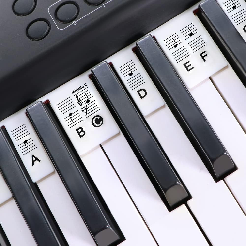 Removable Piano Key Stickers Note Labels for 88 Key Full Size Silicone Reusable Piano Keyboard Stickers for Beginners Comes with Box(Black)