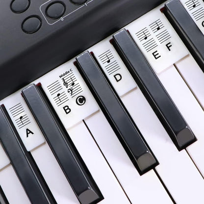Removable Piano Key Stickers Note Labels for 88 Key Full Size Silicone Reusable Piano Keyboard Stickers for Beginners Comes with Box(Black)