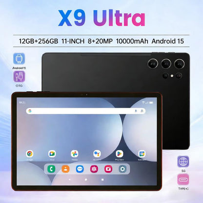 【2026 New Year Gift】X9 Tablet 256GB ROM Touchscreen Dual Camera Bluetooth Keyboard Case Mouse Stylus Type-C Charging Large Storage Portable Cellphone Smartphone