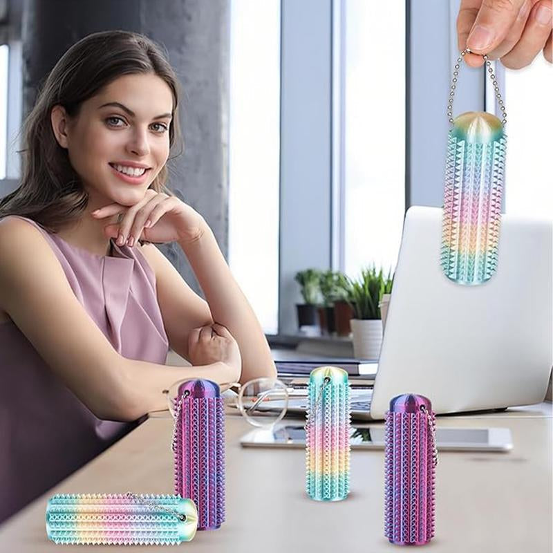 Spiky Fidget Keychain Cool Cylinder Design Squeeze & Poke for Instant Stress Relief Durable Skin Friendly Silicone Compact Size Perfect for Office Use
