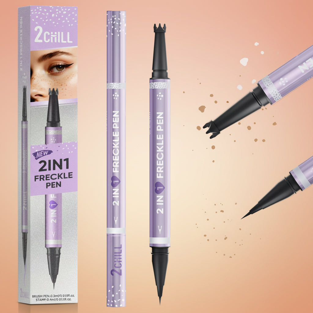 2CHILL 2-In-1 Dual Ended Microblading Freckle Pen & Freckle Stamp,Waterproof Microblading Freckle Maker with Precision Tip for Natural Freckle Makeup, Brows, Eyeliner, Last 24Hrs