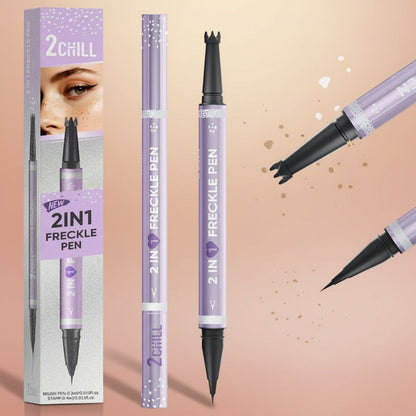 2CHILL 2-In-1 Dual Ended Microblading Freckle Pen & Freckle Stamp,Waterproof Microblading Freckle Maker with Precision Tip for Natural Freckle Makeup, Brows, Eyeliner, Last 24Hrs
