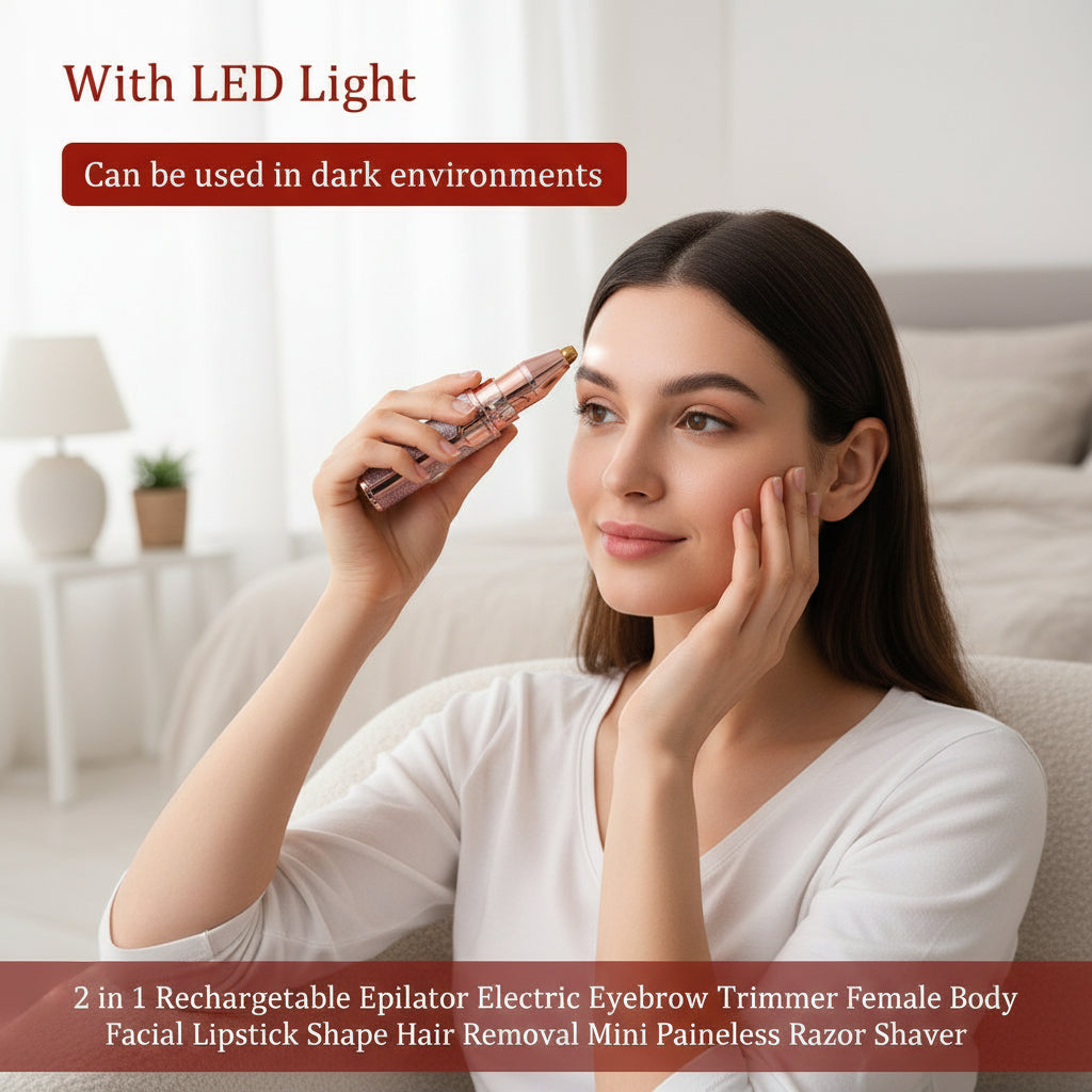 2 in 1 Rechargeable Epilator Electric Eyebrow Trimmer Female Body Facial Lipstick Shape Hair Removal Mini Painless Razor Shaver