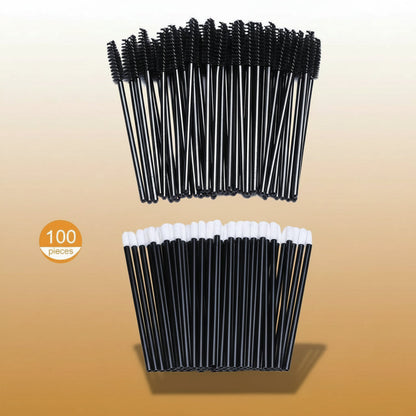 200 Disposable Mascara Wand Spoolies and Lip Brushes, Lipstick Lipgloss Applicator for Eyebrow Eyelash Extension Makeup Kits Black