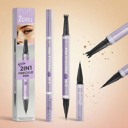 2CHILL 2-In-1 Dual Ended Microblading Freckle Pen & Freckle Stamp,Waterproof Microblading Freckle Maker with Precision Tip for Natural Freckle Makeup, Brows, Eyeliner, Last 24Hrs