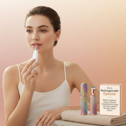 2 in 1 Rechargeable Epilator Electric Eyebrow Trimmer Female Body Facial Lipstick Shape Hair Removal Mini Painless Razor Shaver