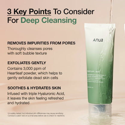 Anua Heartleaf Quercetinol Pore Cleansing Foam - Deep Cleanse & Remove Blackheads, BHA & Hyaluronic Acid Infused Facial Cleanser, 150ml Korean Skincare Must-Have