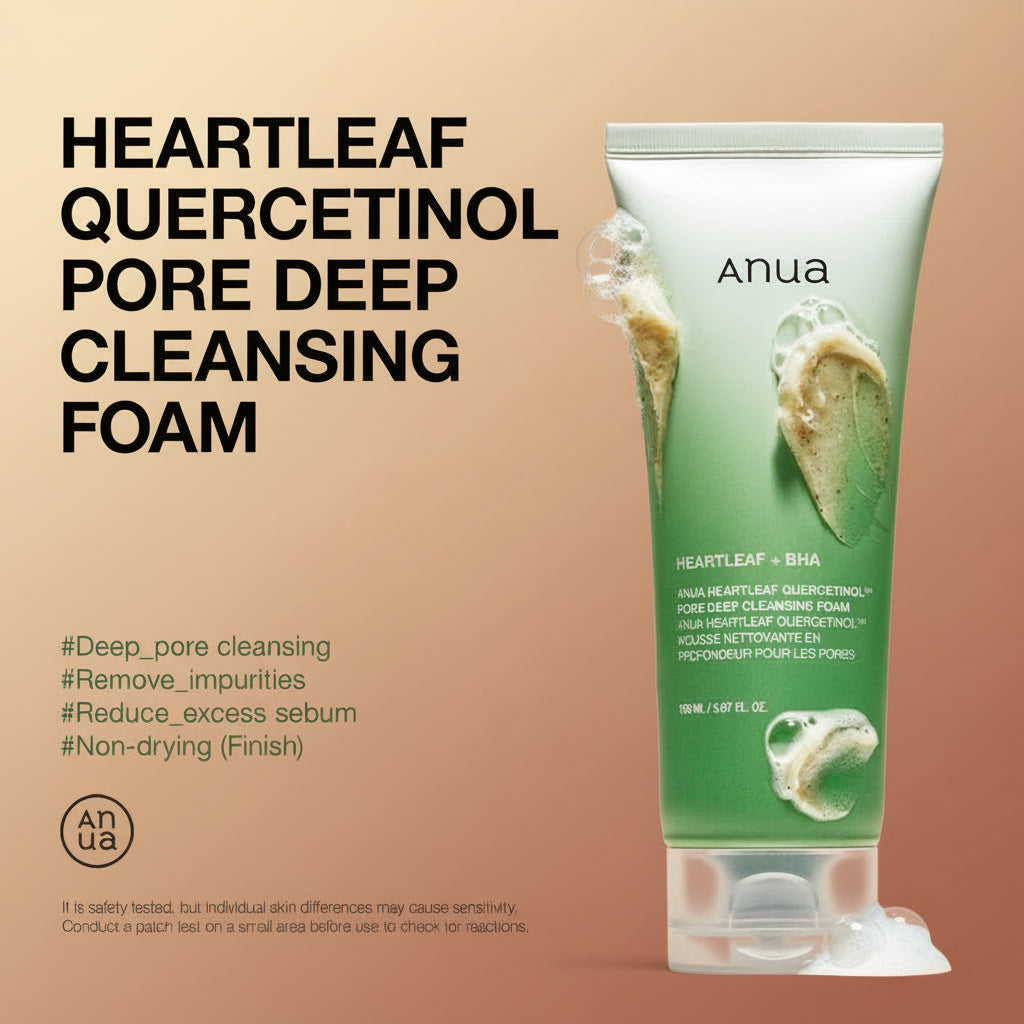 Anua Heartleaf Quercetinol Pore Cleansing Foam - Deep Cleanse & Remove Blackheads, BHA & Hyaluronic Acid Infused Facial Cleanser, 150ml Korean Skincare Must-Have